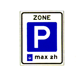 Parkeerschijf-zone met 
        verplicht gebruik van parkeerschijf; tevens parkeerverbod indien er langer wordt geparkeerd dan de parkeerduur die op het bord is 
        aangegeven